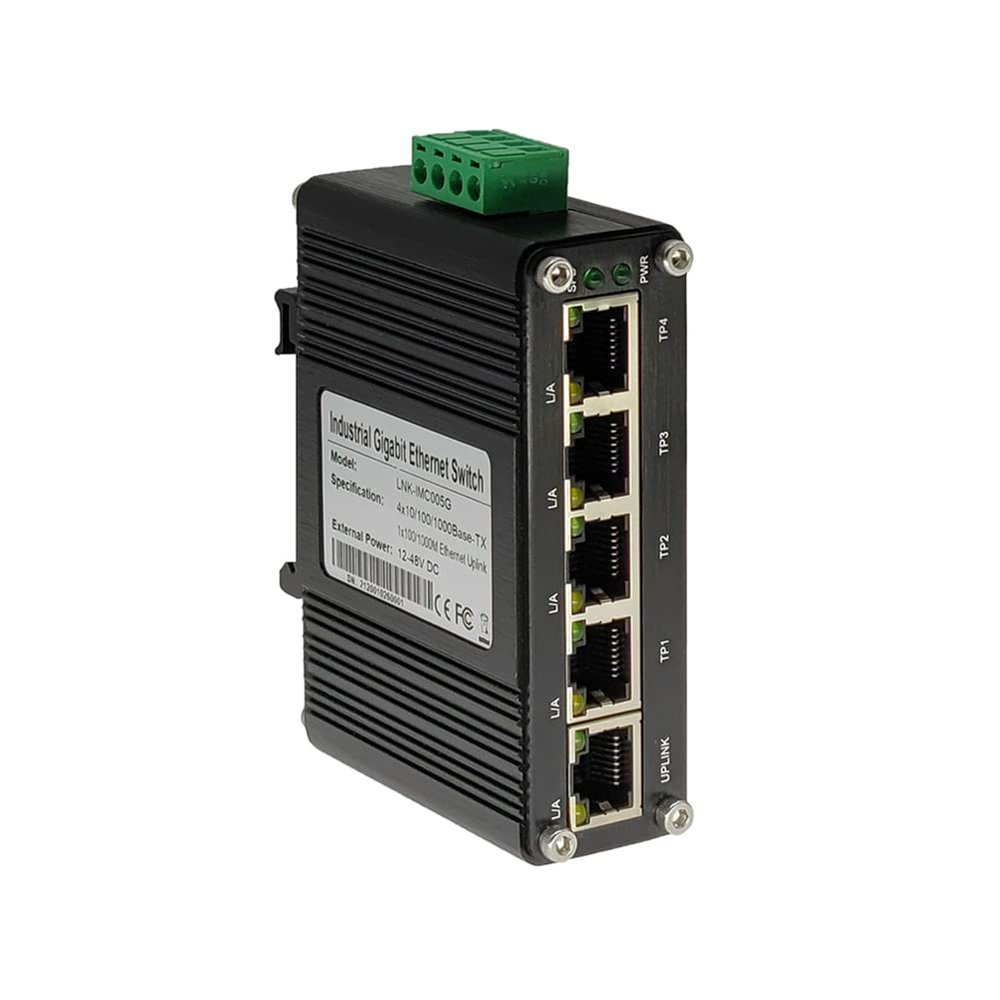 Mini Industrial 5-Port Gigabit Ethernet Switch - Hardened, 10/100/1000Mbps, Din Rail & Wall Mountable (-40 to 167 F), 10Gbps Switching Capacity