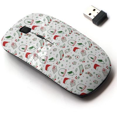 2.4G Wireless Mouse with Cute Pattern Design for All Laptops and Desktops with Nano Receiver - Cute Christmas Doodles