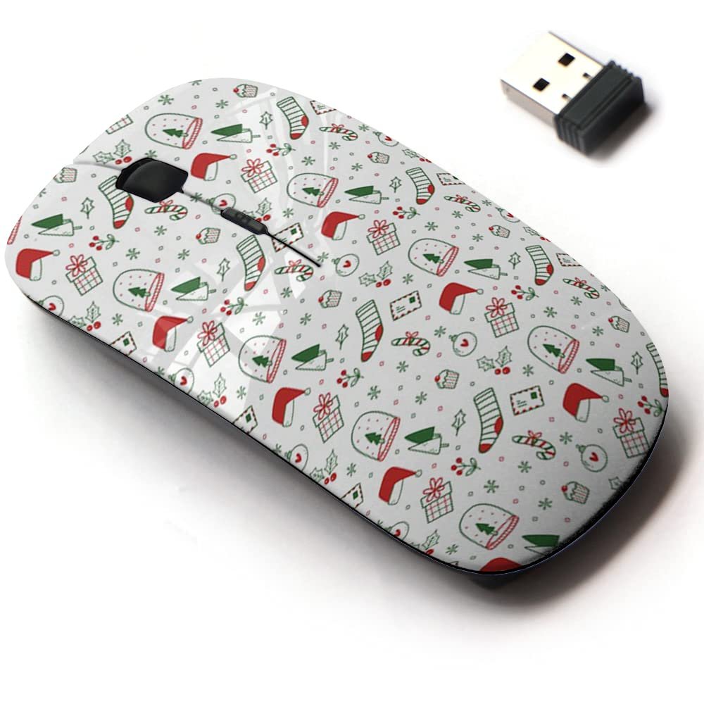 2.4G Wireless Mouse with Cute Pattern Design for All Laptops and Desktops with Nano Receiver - Cute Christmas Doodles