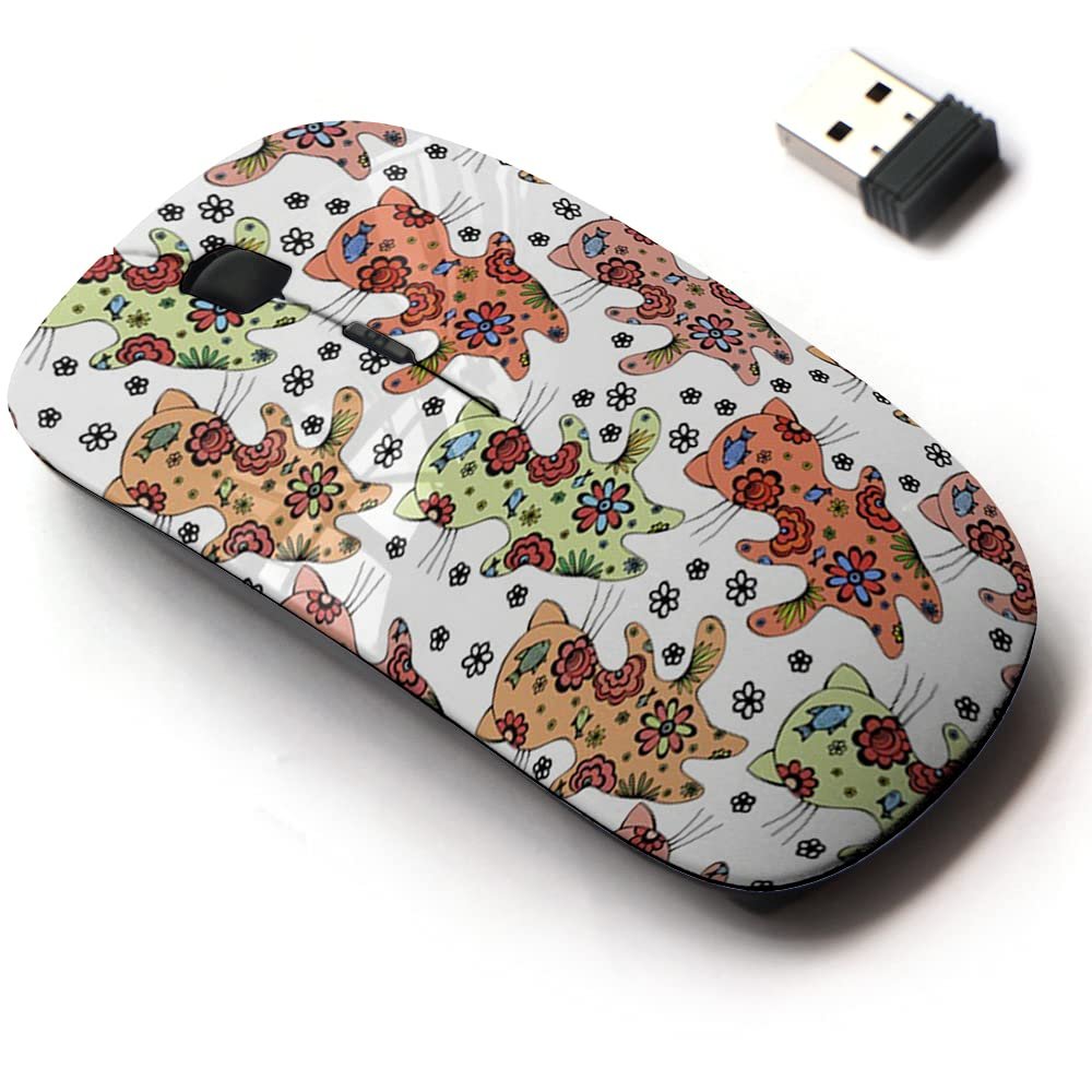 2.4G Wireless Mouse with Cute Pattern Design for All Laptops and Desktops with Nano Receiver - cat Cute Kitten