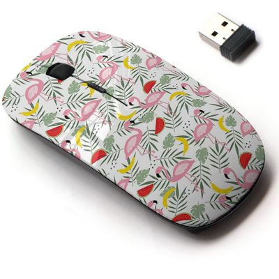 2.4G Wireless Mouse with Cute Pattern Design for All Laptops and Desktops with Nano Receiver - Flamingo Leaves Cartoon