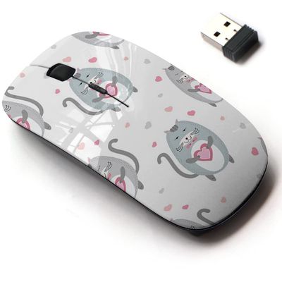 2.4G Wireless Mouse with Cute Pattern Design for All Laptops and Desktops with Nano Receiver - Cute Grey cat