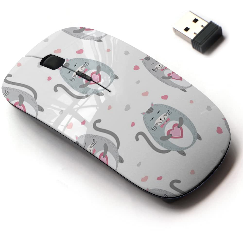 2.4G Wireless Mouse with Cute Pattern Design for All Laptops and Desktops with Nano Receiver - Cute Grey cat