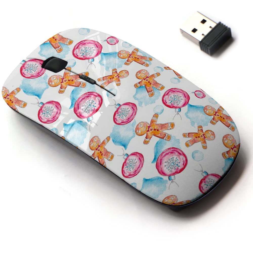 2.4G Wireless Mouse with Cute Pattern Design for All Laptops and Desktops with Nano Receiver - Christmas Ball Gingerbread