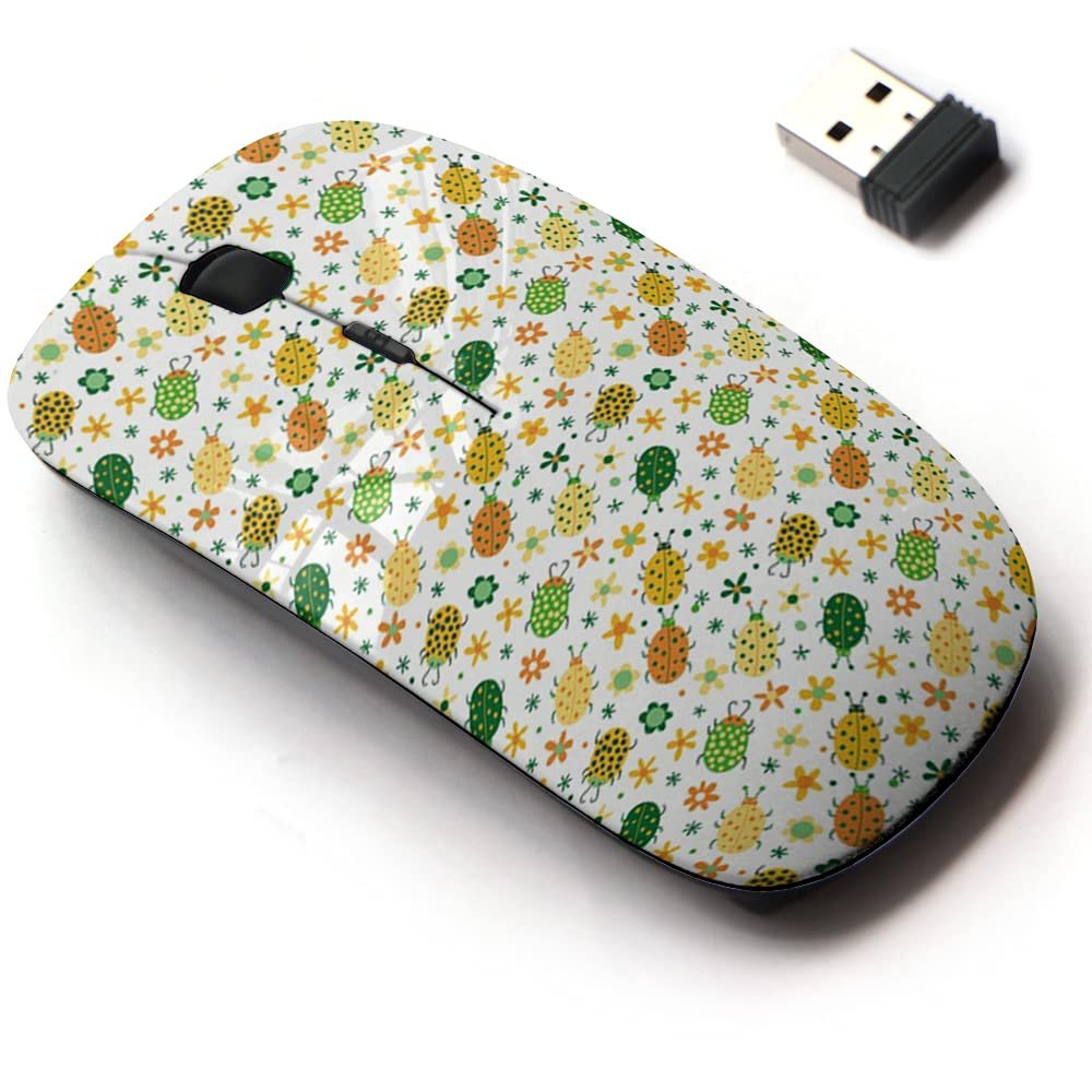2.4G Wireless Mouse with Cute Pattern Design for All Laptops and Desktops with Nano Receiver - Beetles Flowers