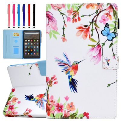 for Kindle fire HD 8 Case, Case for Amazon Fire HD 8 Tablet (8th/7th/6th Generation, 2018/2017/2016 Release), Funut Premium PU Leather Folio Smart Cover with Auto Wake/Sleep, Cute Bird