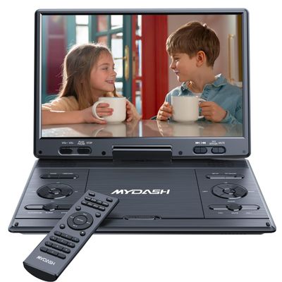 MYDASH14.9''Portable DVD Player with 12.5" Swivel ScreenRechargeable Car DVD Player, Portable &Travel, RegionFree Personal DVD Player Portable, USB/SD Support