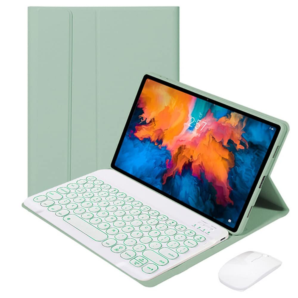 QYiD Keyboard Case for Lenovo Tab M10 FHD Plus 10.3 Inch (TB-X606F / TB-X606X), Slim Shell Keyboard Case Cute Round Key 7 Color Backlight Keyboard & Mouse for Lenovo Tab M10 Plus 10.3", Green