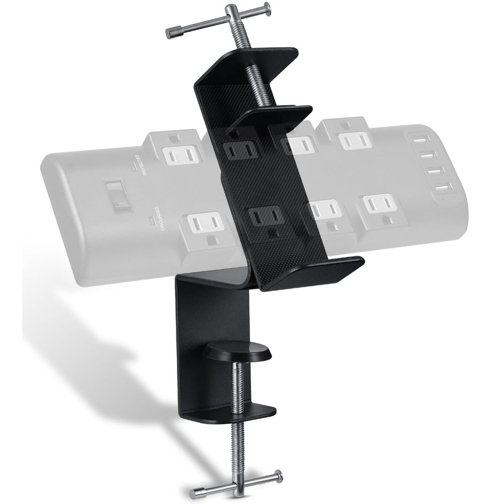 CLOOLC Desk Clamp for Power Strip - Removable Holder for Desk Edge - Sturdy Table Mount - Fits 2.55" to 4.13" Width - Black