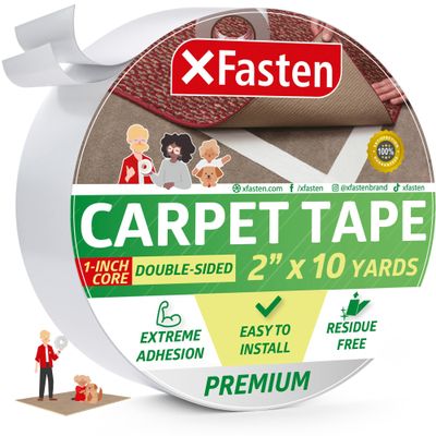 XFasten Double-Sided Carpet Tape for Area Rugs, 2 Inch x 10 Yards (30 Ft), 1-Inch Core Heavy Duty Grippy Residue-Free Silicone Adhesive Keeps Rugs in Place on Hardwood, Laminate and Tile Floors