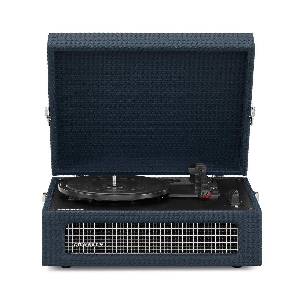 Crosley Voyager Turntable with 2 Speakers, Bluetooth In & Out and AUX - 3 Speed Retro Record Player - For 7", 10" and 12" Vinyl - Portable with Integrated Case - Navy Blue