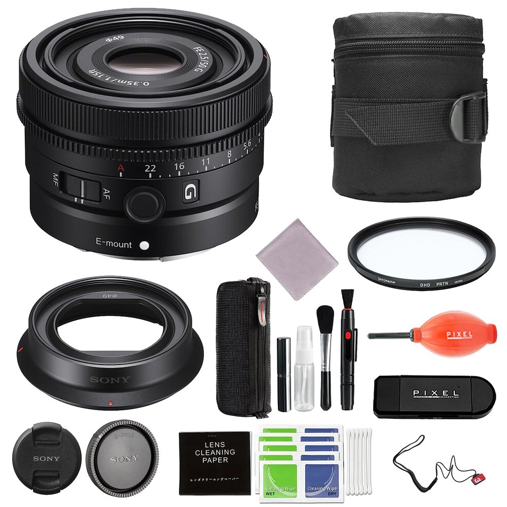 Sony FE 50mm F2.5 G Full-Frame Ultra-Compact G Lens Bundle with Lens Case, Digital HD Protection Filter, Card Reader, More | Sony 50mm Lens