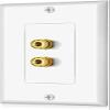 2-Pack Speaker Wire Wall Plate in White. Color Coded Red/White Wall Plate easy to install. Accepts Bare Wire, Speaker Pins or Banana Plugs. view 3