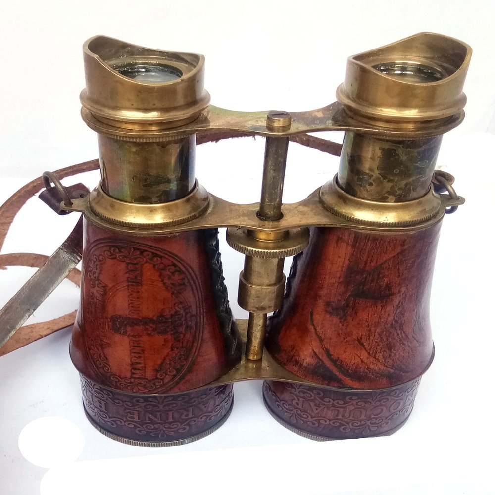 SIFAAT WORLD 6 Inches Antique Solid Brass Red Leather Binoculars for Adults with Leather Neck Strap ; Hunting/Shooting/Bird Watching Marine Binoculars