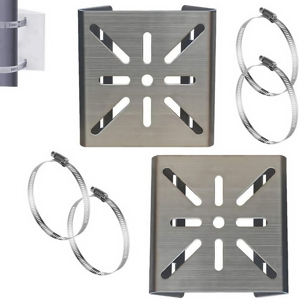 2-Pack Heavy-Duty 430 Stainless Steel Pole Mount Adapter with 4X 100mm Loops - for CCTV Cameras, PTZ Domes, AP Access Points - Indoor/Outdoor, 13KG Load Capacity