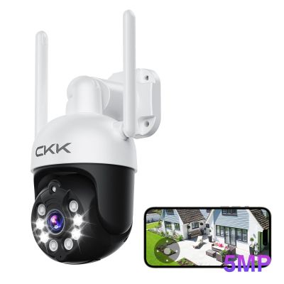 CKK 2K Security Camera Wireless Outdoor, 2.4G/5G Wireless, 360 Degree PTZ, PIR Motion Detection, Color Night Vision, 2-Way Talk, IP66 Waterproof, Audible & Floodlight Alarm for Home, Garage and Yard
