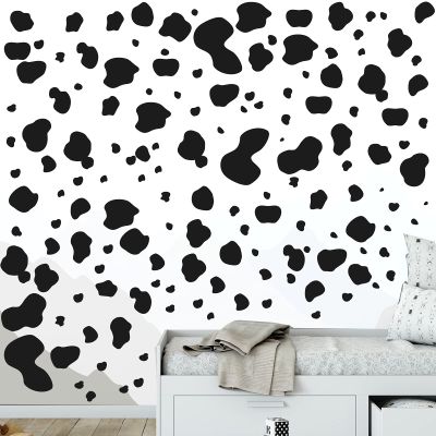184 Pcs Cow Print Stickers, Adhesive Wall Stickers Cow Print Vinyl Art Decal Removable Wall Decor Waterproof Animal Design Decals for Bedroom Living Room Nursery(Black)