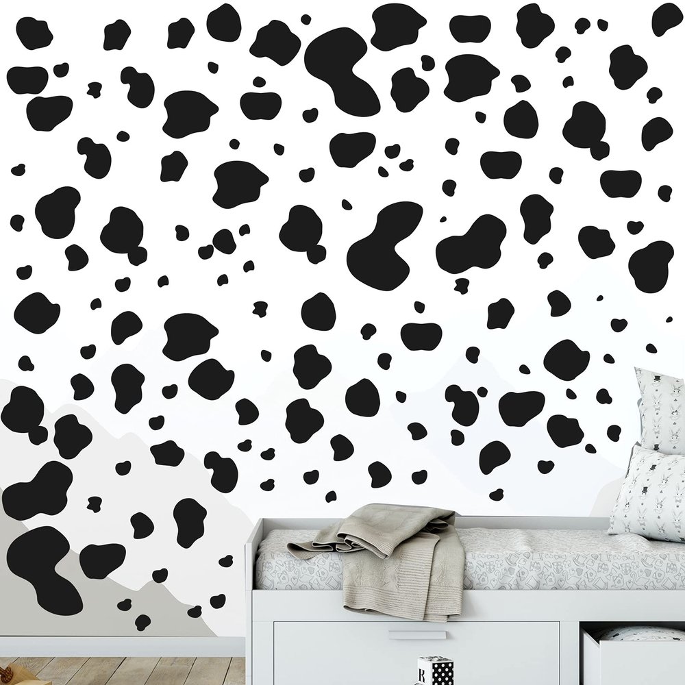 184 Pcs Cow Print Stickers, Adhesive Wall Stickers Cow Print Vinyl Art Decal Removable Wall Decor Waterproof Animal Design Decals for Bedroom Living Room Nursery(Black)