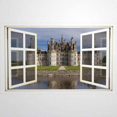 3D Window Modern Castle Wall Decal Graphic Sticker Princess Fairytale Kingdom Dragon Mural Kids Game Room Office Decor Open Window Scape Wall Stickers Mural Wall Art Removable Poster,32'' ae423