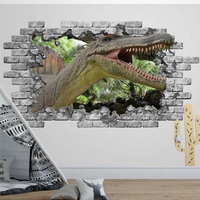 3D Wall Sticker Dinosaur Hole in Wall Decal 3D Decal for Nursery Boys Room Decor Crack Wall Vinyl Sticker dinosaur World Decal Wall Stickers Mural Smashed Wall Art Removable Poster,32'' ar422