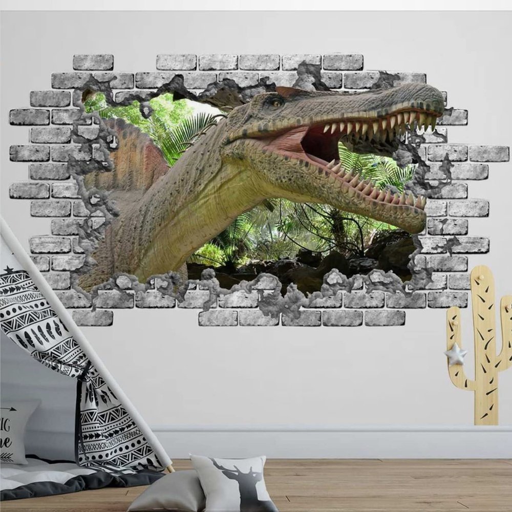 3D Wall Sticker Dinosaur Hole in Wall Decal 3D Decal for Nursery Boys Room Decor Crack Wall Vinyl Sticker dinosaur World Decal Wall Stickers Mural Smashed Wall Art Removable Poster,32'' ar422