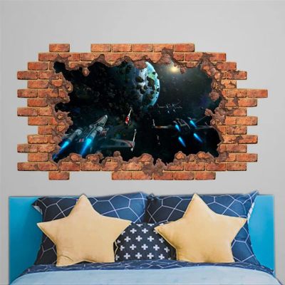 Star Space War Decal for Nursery Boy 3D Hole in Wall Window Decal Smashed Wall Decor Space Vinyl Sticker Boys Room 3D Poster Wall Stickers Mural Smashed Wall Art Removable Poster,32'' ar422