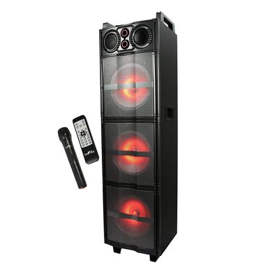 beFree Sound Triple 10 Inch Portable Bluetooth Subwoofer Speaker with Party Lights in Black, FM Radio, AUX Modes, 10 Subwoofers, Two top Handles, Rolling Wheels, Digital Display