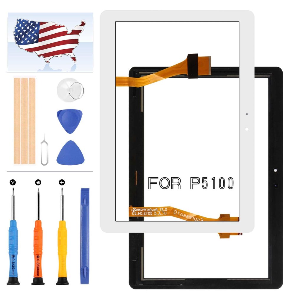 10.1" for Samsung Galaxy Tab2 Tab 2 P5100 P5110 P5113 N8000 Touch Screen Digitizer GT-P5100 Glass Panel Sensor Lens Replacement Repair Parts Kits with Adhesive Tape +Tools (White)