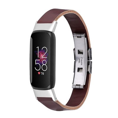 TryBest Watch Bands Compatible with Fitbit Luxe,Fashion Lightweight Metal+Leather Strap Bands Retro Replacement Accessories Bands Adjustable 6.2-7.8 inch for Women Men - Brown