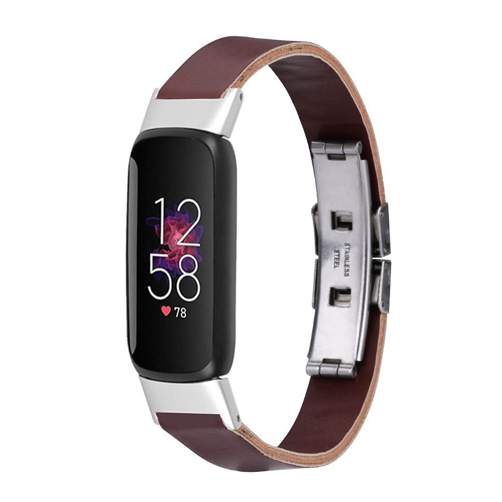 TryBest Watch Bands Compatible with Fitbit Luxe,Fashion Lightweight Metal+Leather Strap Bands Retro Replacement Accessories Bands Adjustable 6.2-7.8 inch for Women Men - Brown