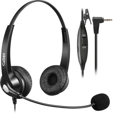 Callez Phone Headset with Noise Cancelling Microphone and Volume Control, Office 2.5mm Telephone Headsets Compatible with Panasonic AT&T ML17929 Vtech Uniden Cisco Grandstream Cordless Phones