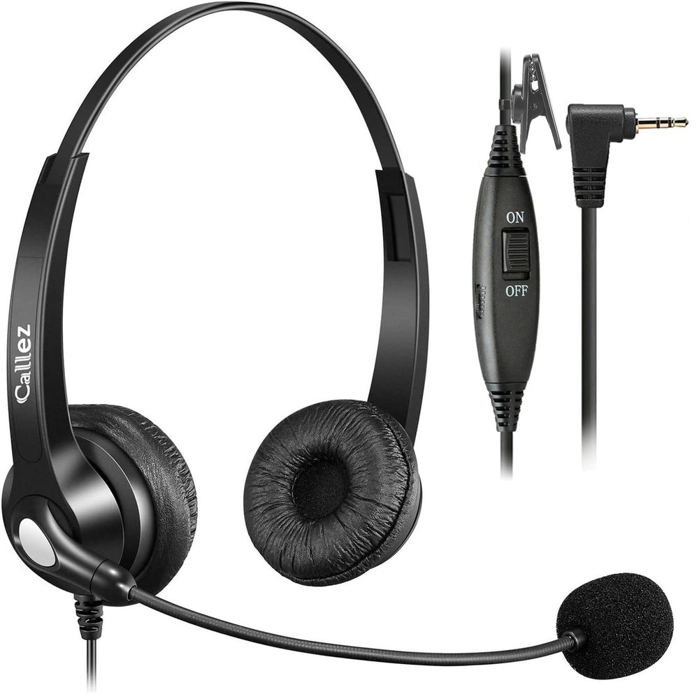 Callez Phone Headset with Noise Cancelling Microphone and Volume Control, Office 2.5mm Telephone Headsets Compatible with Panasonic AT&T ML17929 Vtech Uniden Cisco Grandstream Cordless Phones