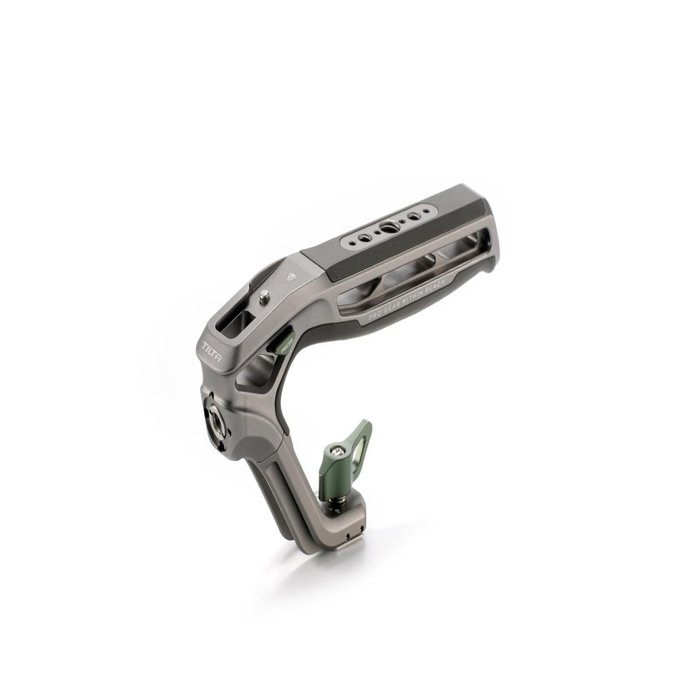 Tilta Xeno Top Handle for Filmmakers & Cameras - Titanium Gray | Aluminum Alloy and Silicone Build | 1/4-20 w/Locating Points | Safety Release Pin | Comfortable Handling (Cold Shoe)