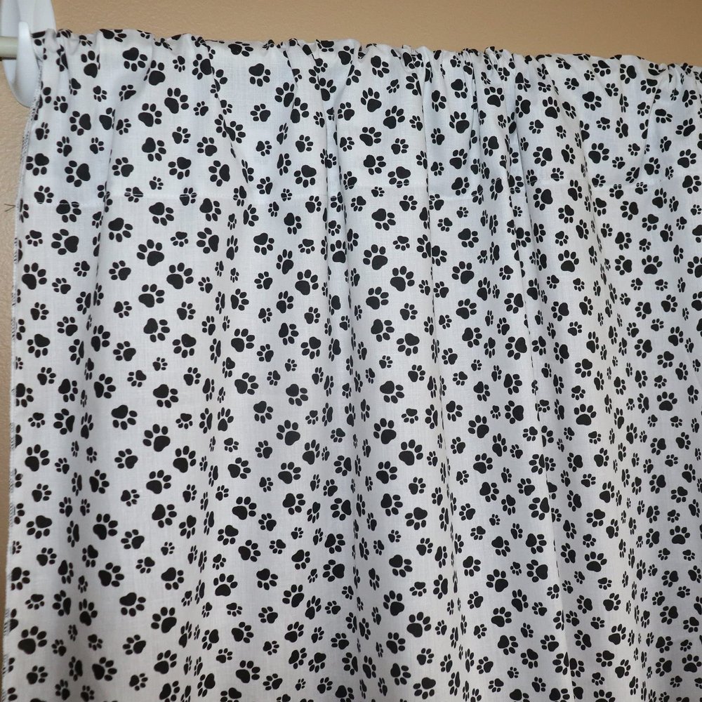lovemyfabric Cotton Animal Paw Prints Decorative Curtain Panel 58" Wide Home Window Dcor Bedroom Kitchen Classroom Rv Cabin Hotel Window Treatment (36" Tall, Tiny Paw Black on White)