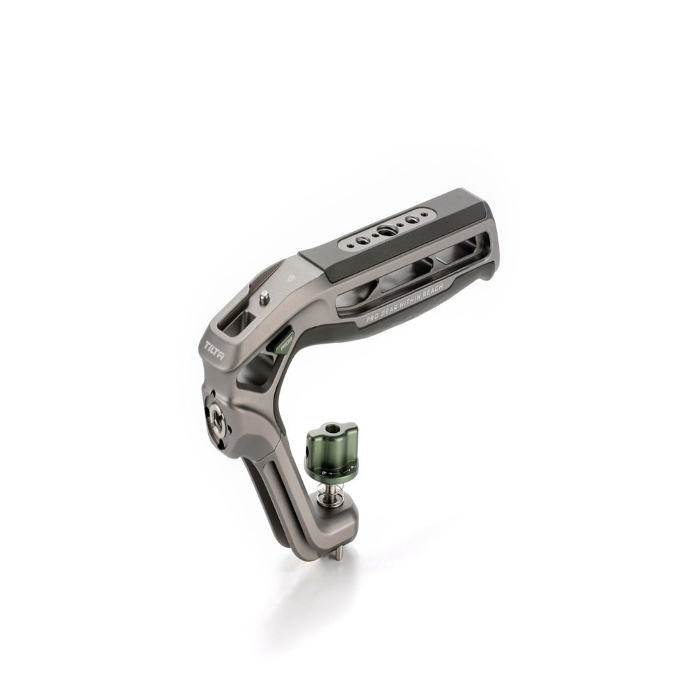 Tilta Xeno Top Handle for Filmmakers & Cameras - Titanium Gray | Aluminum Alloy and Silicone Build | Safety Release Pin | Comfortable Handling (1/4-20 and 3/8-16 Threads w/Locating Points)