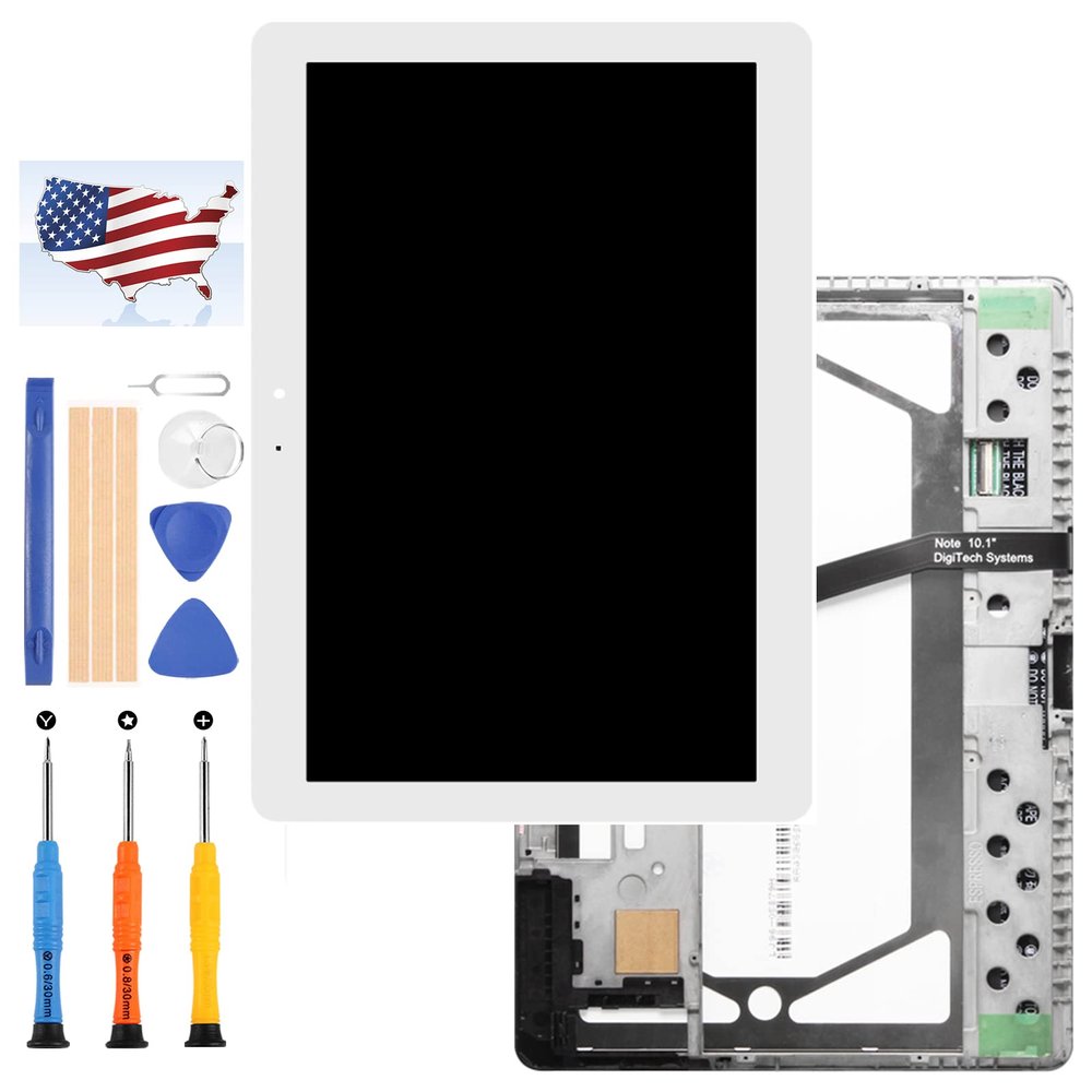 10.1" for Samsung Galaxy Tab 2 P5100 P5110 SM-P5100 SM-P5110 LCD Display Matrix Touch Screen Digitizer Assembly Full Glass Replacement with Frame Repair Parts Kit +Tools (White)