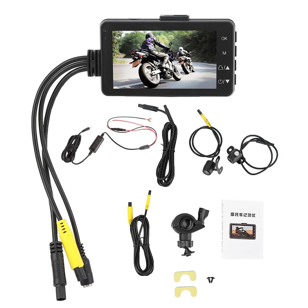 Aramox 1080P 3 Inch LCD Screen Dual Camera for Motorcycles Data Concealed Recorder Front and Rear Camera Driving Recorder