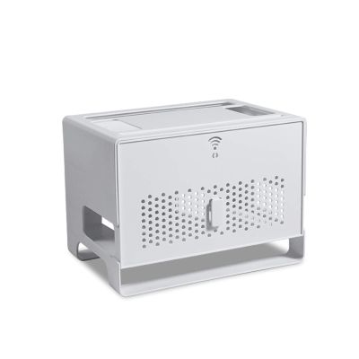 YRHH Router Storage Box, Cable Management Box, Cable Cord Organizer Hiding Box, Set-top Box Rack, Desktop Double-Layer Hollow Heat Dissipation Cable Management Box,Large Storage Holder Desk-Grey