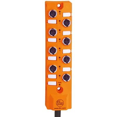 EBC055, Splitter Box, 8 Port R/A M8 F 3 pos to 10 Wire Cable, DC PNP, Single Output, 9 LED's, 10M Cable.