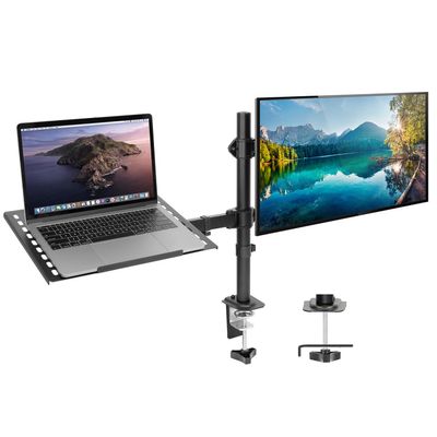 Mount-It! Laptop Desk Mount with Monitor Arm, Dual Laptop and Monitor Stand, Fully Adjustable, VESA Compatible, Ventilated Tray, Fits 13-32" Screens and Laptops up to 17", Clamp & Grommet Base