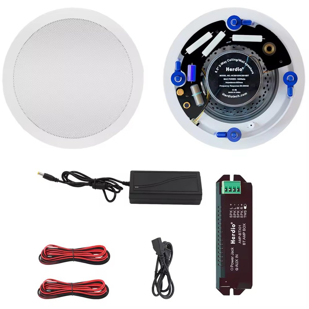 Herdio 6.5 Inch Bluetooth Ceiling Speakers 320W 2-Way Flush Mount in Wall Speakers for Home Bathroom Kitchen Office with Full Range Superior Sound,HCS-818BT
