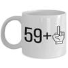 59 + Middle Finger Mug - White, 11oz - Milestone Birthday, Mugs For Her and Him, 60th Birthday, Women, Men, Family, Friends, Ceramic Tea Cup, Coffee Lover, Novelty Item, Celebration, Funny, Sarcastic view 2