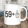 59 + Middle Finger Mug - White, 11oz - Milestone Birthday, Mugs For Her and Him, 60th Birthday, Women, Men, Family, Friends, Ceramic Tea Cup, Coffee Lover, Novelty Item, Celebration, Funny, Sarcastic view 3
