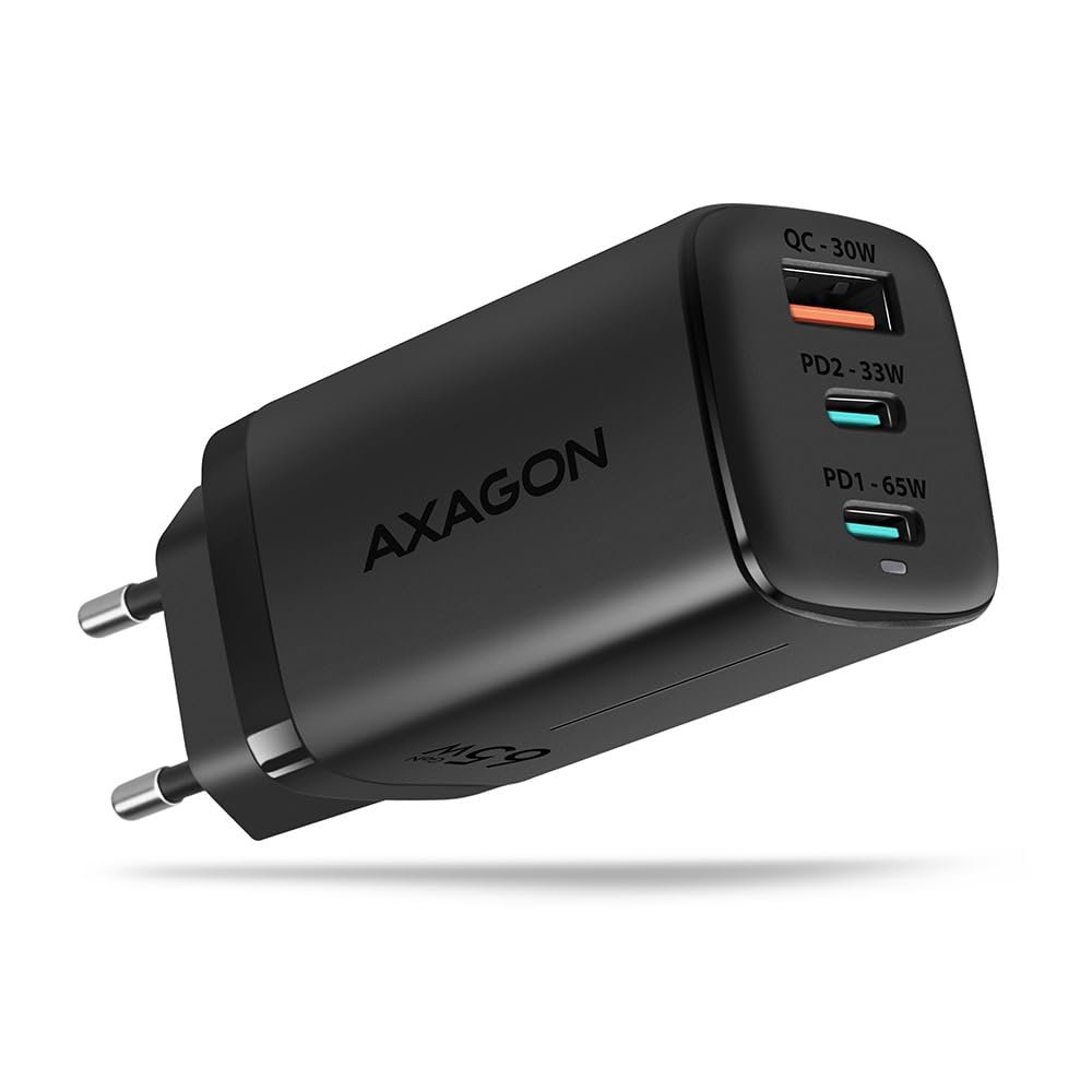AXAGON ACU-DPQ65 Ladegrat, 2X USB-C, 1x USB-A, PD3.0/QC4+/PPS, 65W - Schwarz