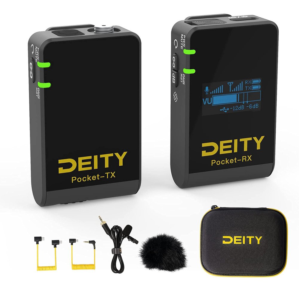Deity Pocket Wireless Microphone System (Pocket TX + Pocket RX) OLED Display 3.5 mm Audio Input Compatible with DSLR Cameras, camcorders, Android Smartphones, Laptop, PC Black