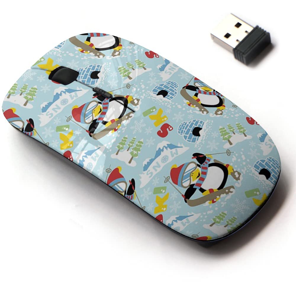 2.4G Wireless Mouse with Cute Pattern Design for All Laptops and Desktops with Nano Receiver - Snow Sport Cartoon