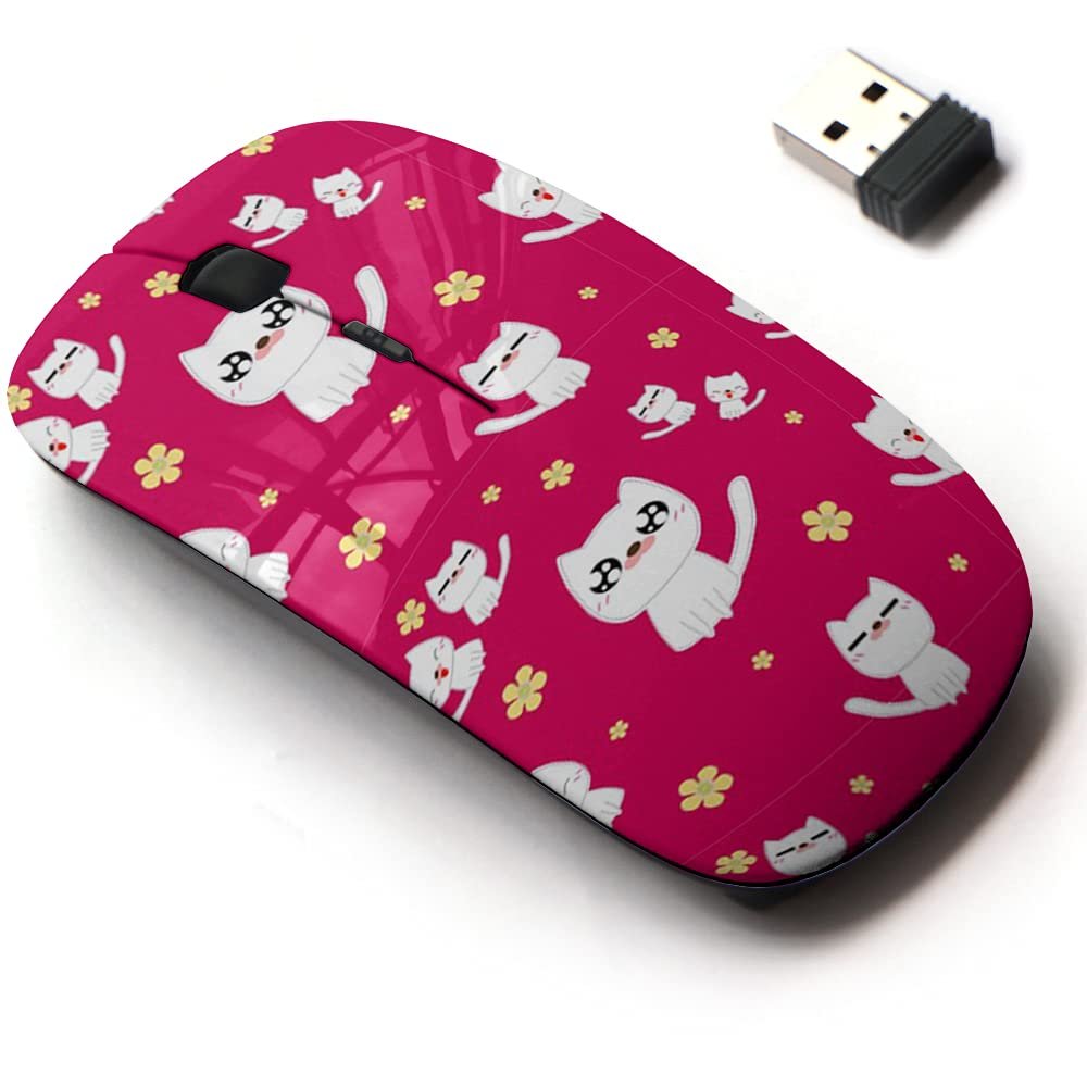 2.4G Wireless Mouse with Cute Pattern Design for All Laptops and Desktops with Nano Receiver - Cute White Cats