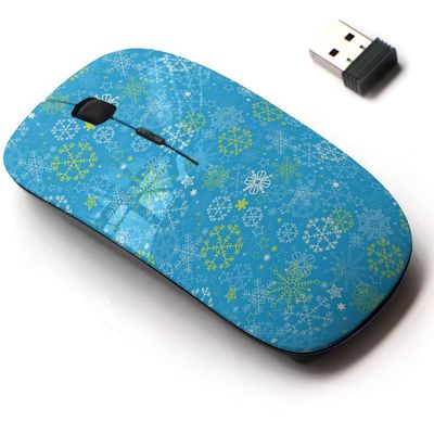 2.4G Wireless Mouse with Cute Pattern Design for All Laptops and Desktops with Nano Receiver - Blue Snowflakes