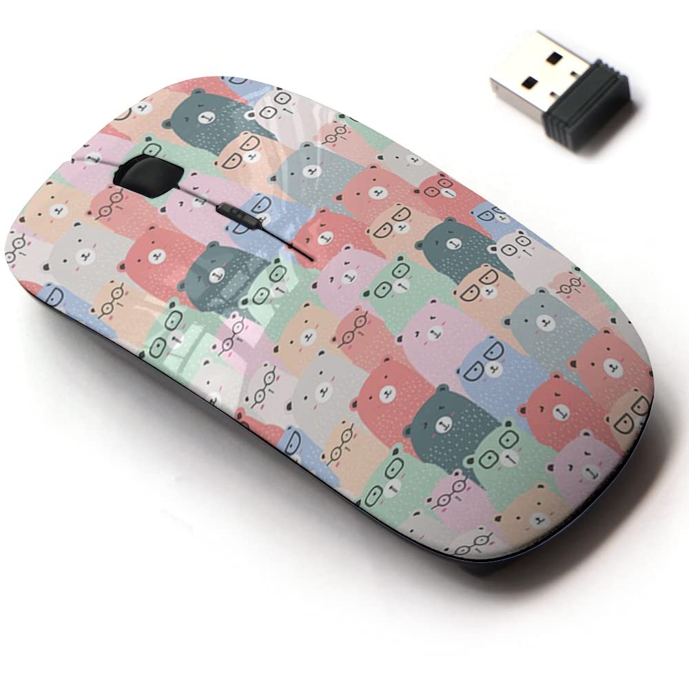 2.4G Wireless Mouse with Cute Pattern Design for All Laptops and Desktops with Nano Receiver - Bear Background