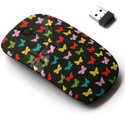 2.4G Wireless Mouse with Cute Pattern Design for All Laptops and Desktops with Nano Receiver - Butterfly Multicolored Butterflies